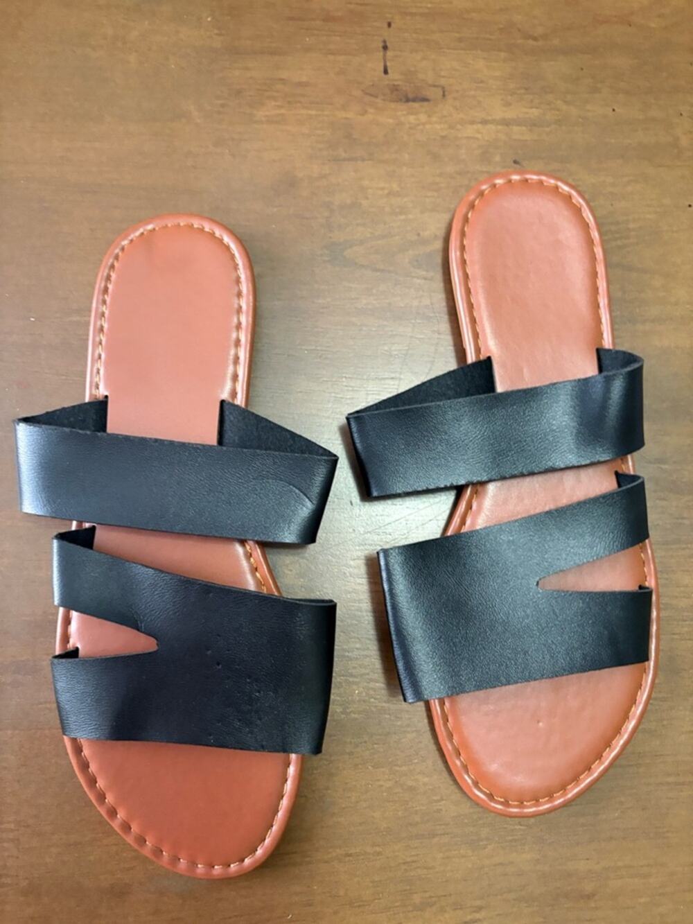 Women’s Black Slide Sandals Size 41 Strappy Flat Summer Casual Shoes